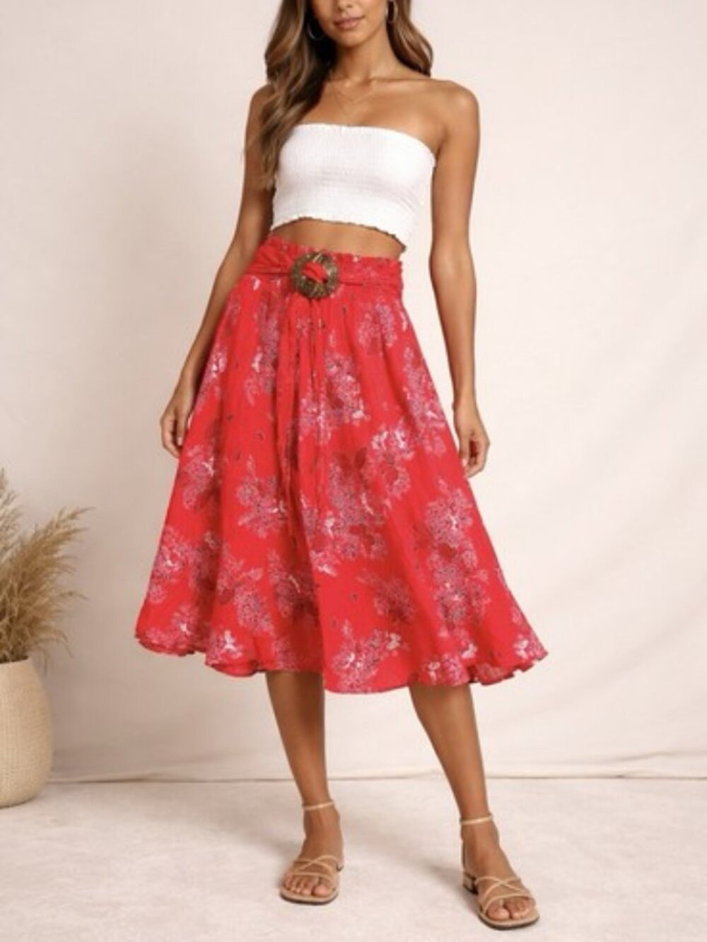 Sanga Red Butterlfy Skirt Small